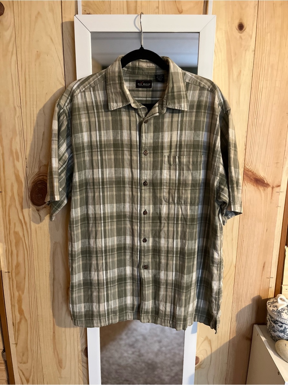 Red Macaw Linen Cotton Button Down Shirt
